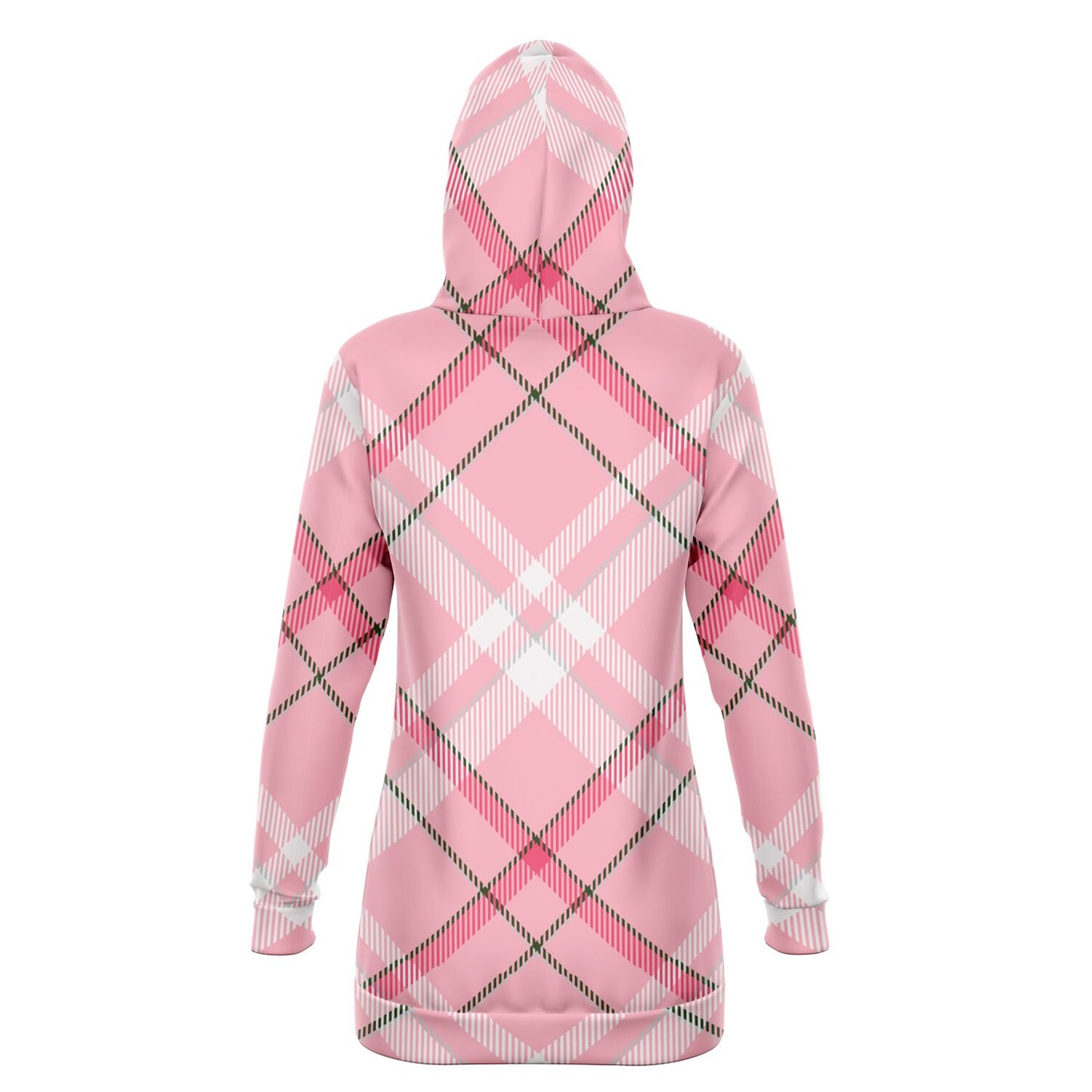 Winter 2024 Womens Fashion Longline Hoodie - MADRAS PinkWhite