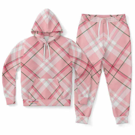 Sudadera con capucha y jogger de moda unisex Invierno 2024 - MADRAS PinkWhite Edición limitada 