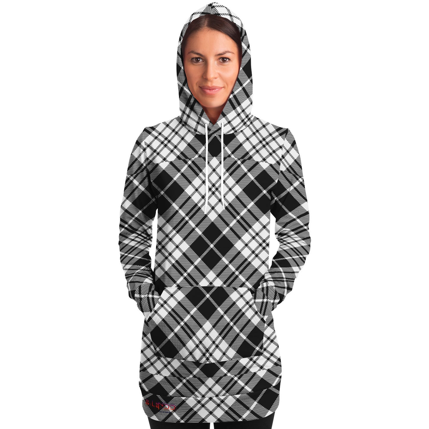 Winter 2024 Womens Fashion Longline Hoodie - MADRAS BlackWhite